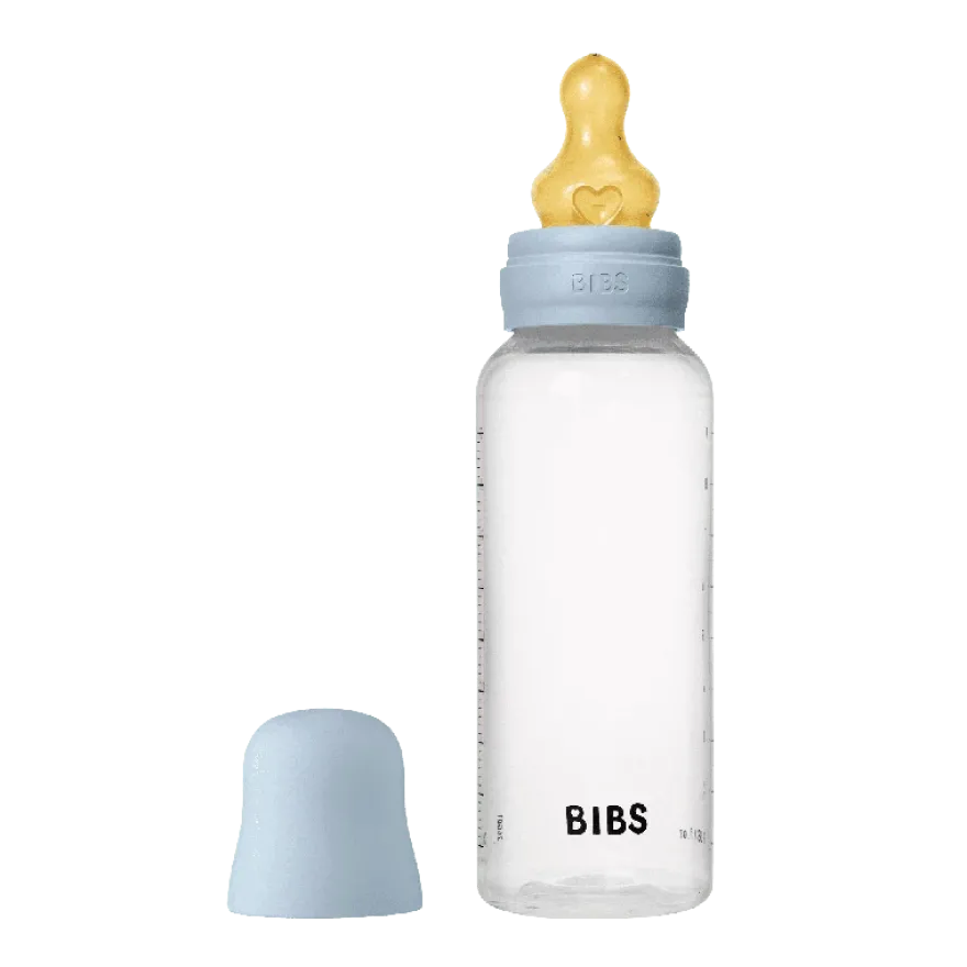 BIBS Baby Flaske Rund Latex 1 pack 270 ml Medium Flow Baby Blue