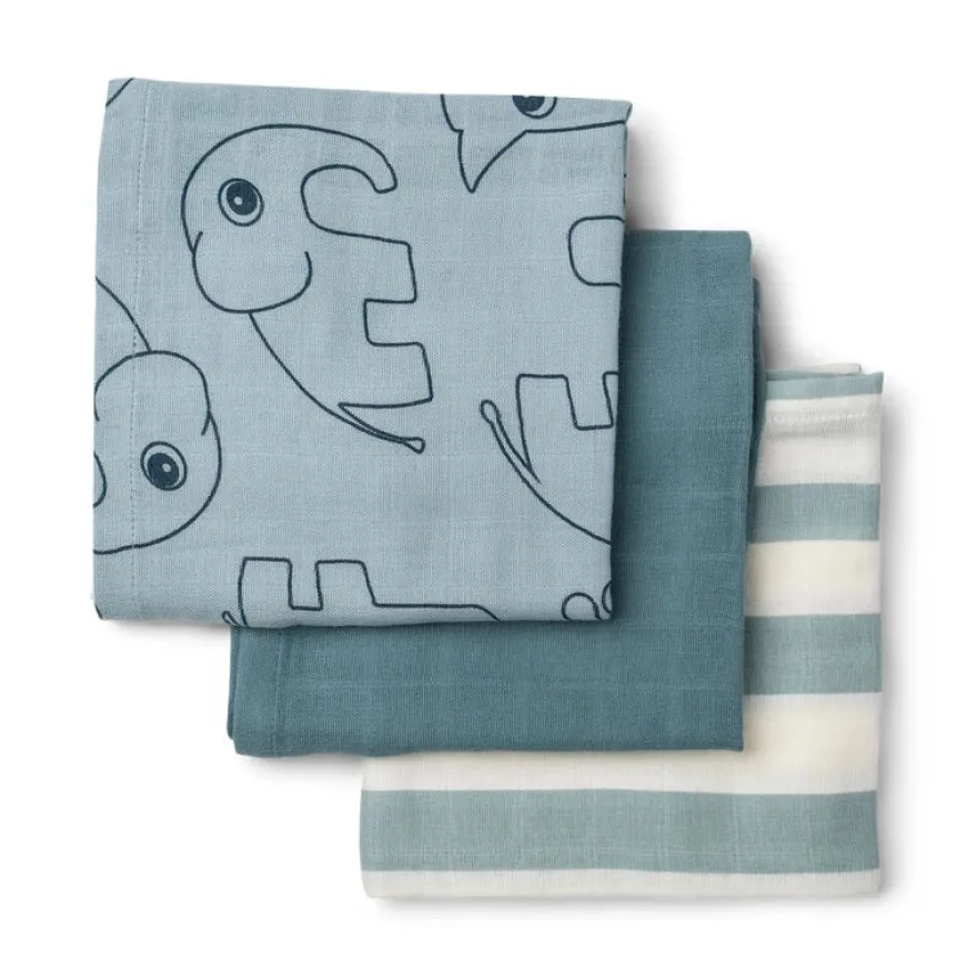 Burp cloth 3 - pack - GOTS - Deer friends Blue