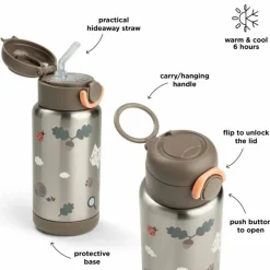 Done by Deer Isolerende flaske med sugerør Tiny trails 340 ml - sand