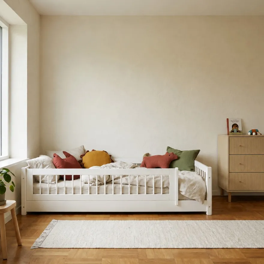 Flexa Montessori seng 90x200cm - massive sider og sengehest (tremmer)