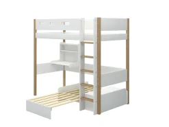 FLEXA NOR Casa Højseng med cut out sengehest, stige, skriveborg og gæsteseng 90x200 cm - Hvid/eg