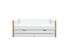 FLEXA NOR Enkeltseng 90x200 cm m. baggavl incl. 2 skuffer og udtræksseng - Hvid/eg