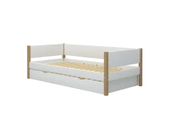 FLEXA NOR Enkeltseng 90x200 cm m. baggavl incl. Udtræksseng - Hvid/eg