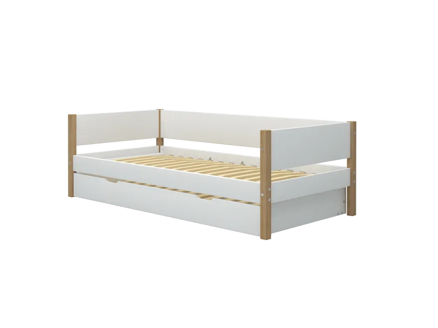 FLEXA NOR Enkeltseng 90x200 cm m. baggavl incl. Udtræksseng - Hvid/eg