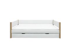FLEXA NOR Enkeltseng 90x200 cm m. baggavl incl. Udtræksseng - Hvid/eg