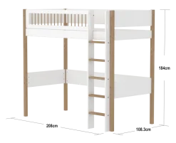FLEXA NOR Højseng 184 cm med stige og crossbar sengehest 90x200 cm - Hvid/eg
