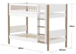 FLEXA NOR Køjeseng 154 cm med stige og crossbar sengehest 90x200 cm - Hvid/eg