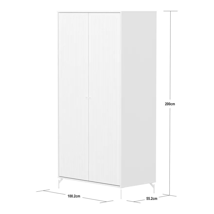 Flexa Saga Garderobeskab 200x100x55 Hvid riller/Hvide ben og greb