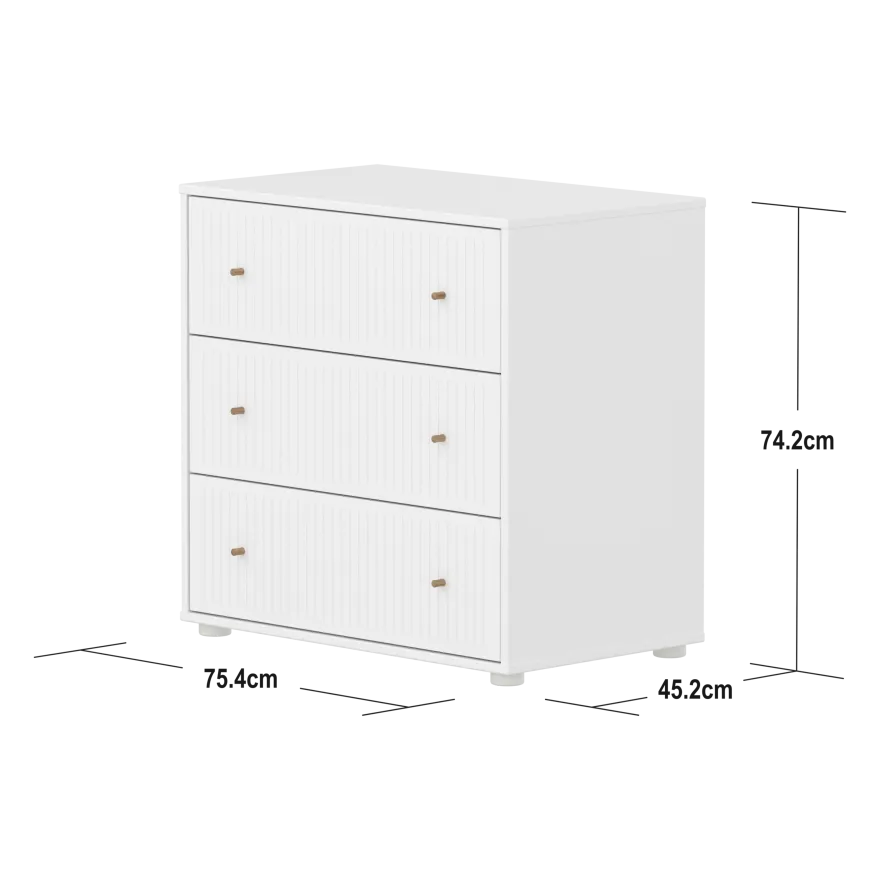 Flexa Saga Kommode74x75,5x45 Hvid riller/Egetræsgreb