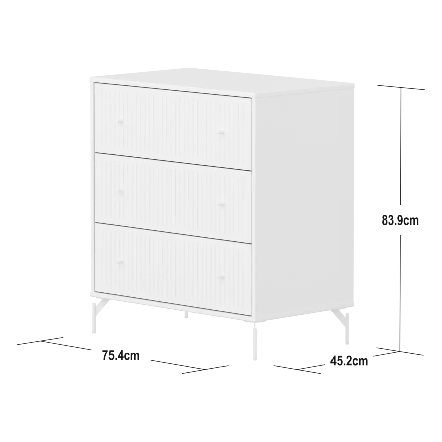 Flexa Saga Kommode 84x75,5x45 Hvid riller/Hvide ben og greb