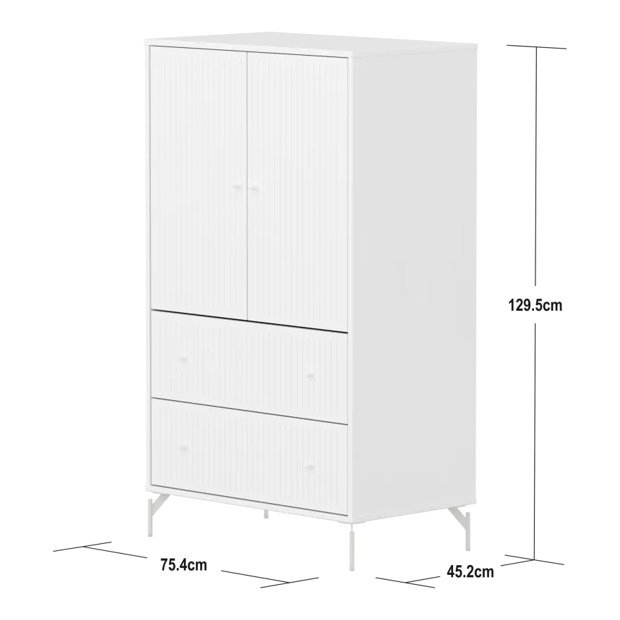 Flexa Saga Skab 129,5x75,5x45 Hvid riller/Hvide greb og ben