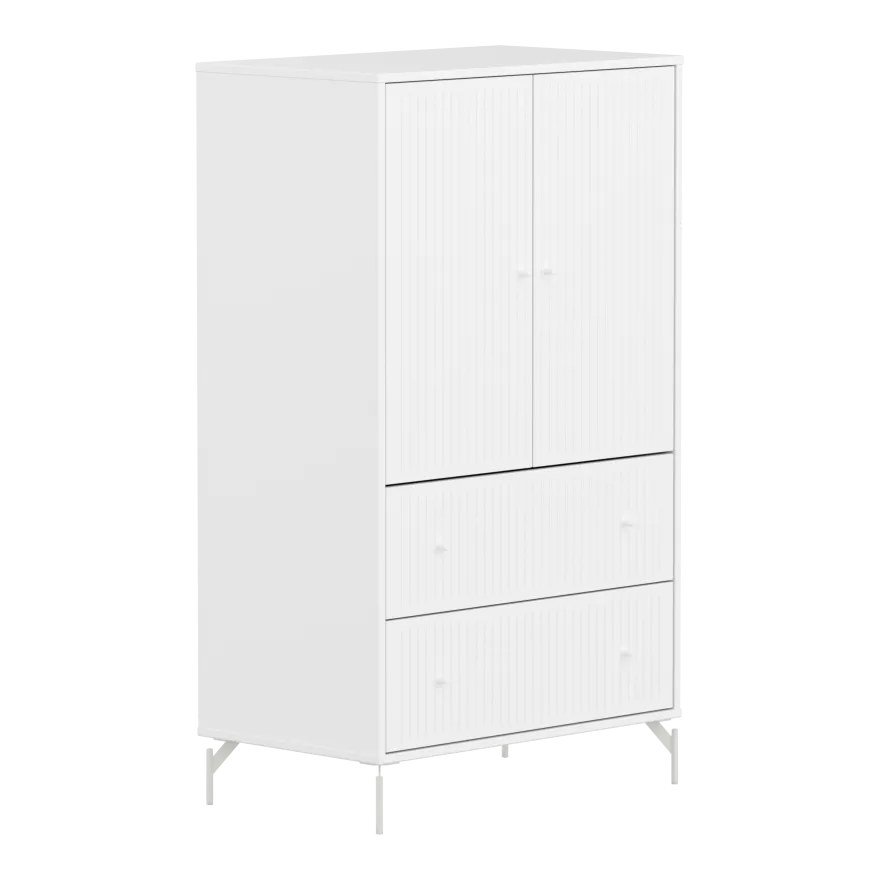 Flexa Saga Skab 129,5x75,5x45 Hvid riller/Hvide greb og ben