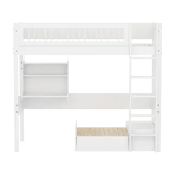 FLEXA WHITE Casa Højseng med crossbar sengehest, stige, click on skrivebord og gæsteseng 90x200 cm - Hvid/eg