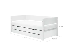FLEXA WHITE Enkeltseng 90x200 cm m. baggavl incl. 2 skuffer og udtræksseng - Hvid