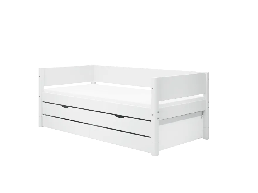 FLEXA WHITE Enkeltseng 90x200 cm m. baggavl incl. 2 skuffer og udtræksseng - Hvid