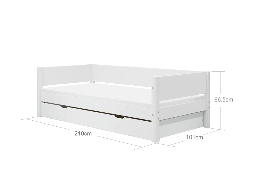 FLEXA WHITE Enkeltseng 90x200 cm m. baggavl incl. Udtræksseng - Hvid/eg