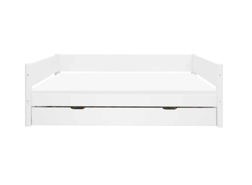 FLEXA WHITE Enkeltseng 90x200 cm m. baggavl incl. Udtræksseng - Hvid/eg