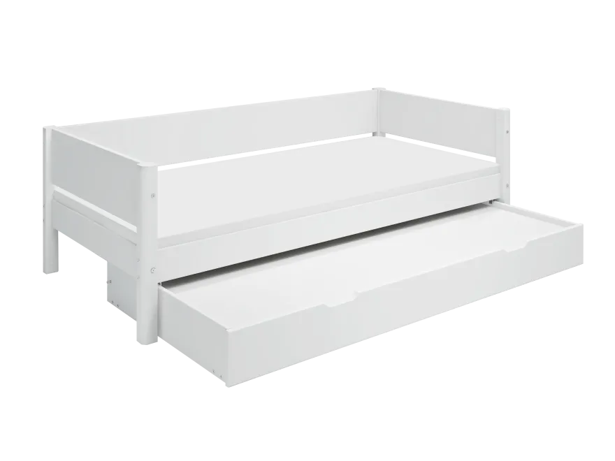 FLEXA WHITE Enkeltseng 90x200 cm m. baggavl incl. Udtræksseng - Hvid/eg