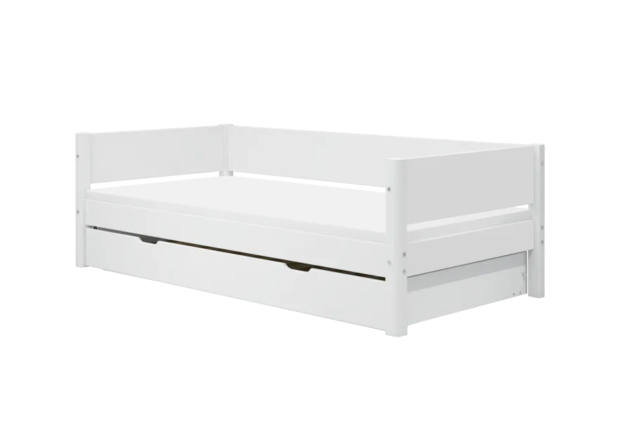 FLEXA WHITE Enkeltseng 90x200 cm m. baggavl incl. Udtræksseng - Hvid/eg