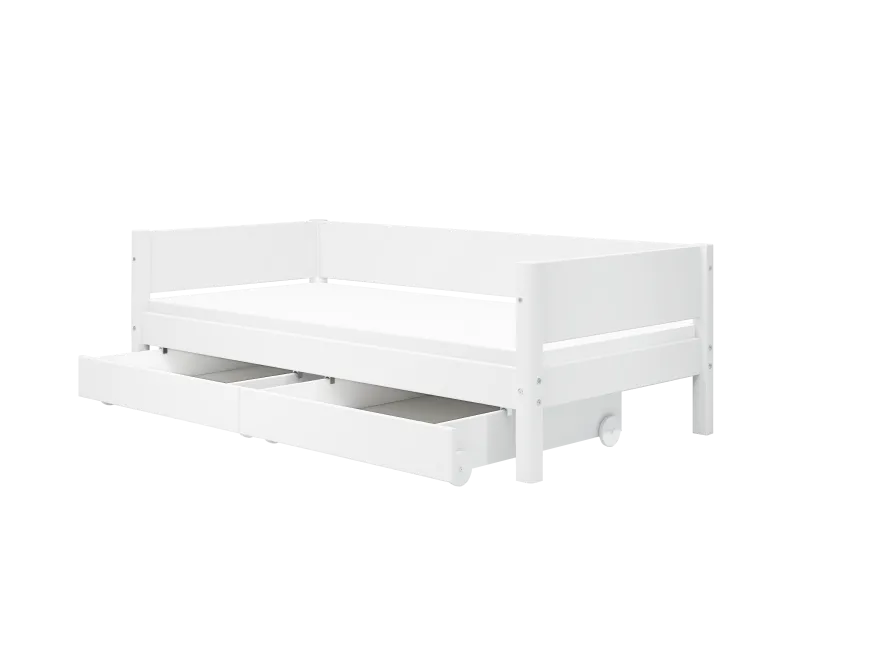 FLEXA WHITE Enkeltseng 90x200 cm m. baggavl incl. 2 udtræksskuffer - Hvid