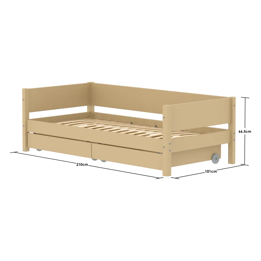 FLEXA WHITE Enkeltseng 90x200 cm m. baggavl incl. 2 udtræksskuffer - Sand