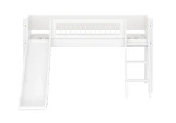 FLEXA WHITE Halvhøj seng 120 cm med rutchebane, skrå stige og crossbar sengehest 90x200 cm - Hvid