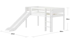 FLEXA WHITE Halvhøj seng 120 cm med rutchebane, stige og crossbar sengehest 90x200 cm - Hvid