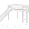 FLEXA WHITE Halvhøj seng 120 cm med rutchebane, stige og grooves sengehest 90x200 cm - Hvid