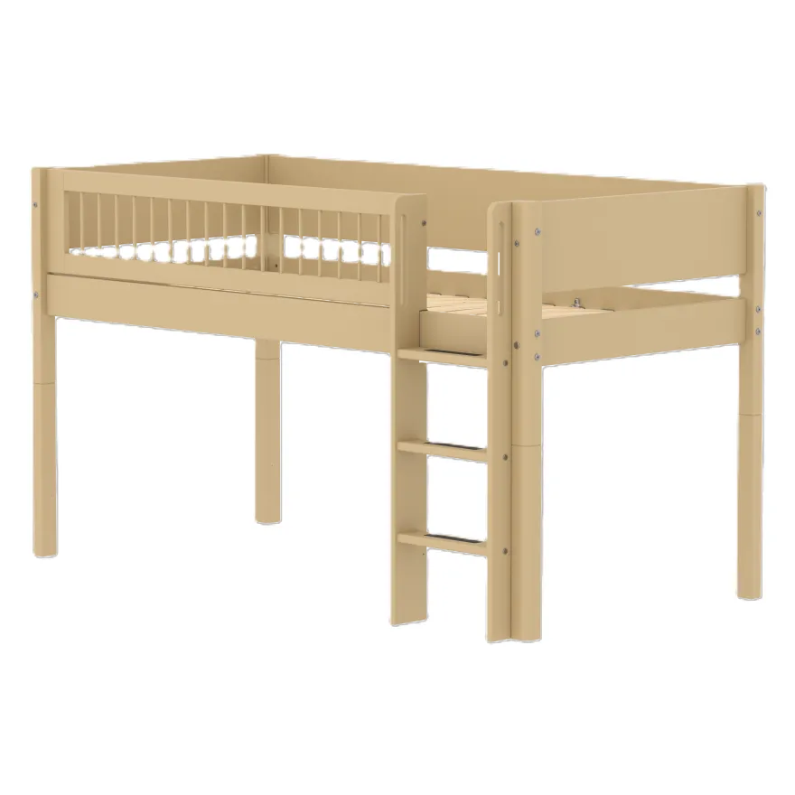FLEXA WHITE Halvhøj seng 120 cm med stige og crossbar sengehest 90x200 cm - Sand