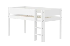 FLEXA WHITE Halvhøj seng 120 cm med stige og grooves sengehest 90x200 cm - Hvid