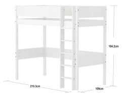 FLEXA WHITE Højseng 184 cm med stige og grooves sengehest 90x200 cm- Hvid