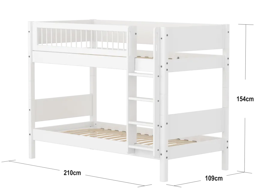 FLEXA WHITE Køjeseng 154 cm med stige og crossbar sengehest 90x200 cm- Hvid