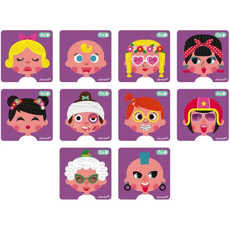 Janod Magnetibook - Girl’s Crazy Faces