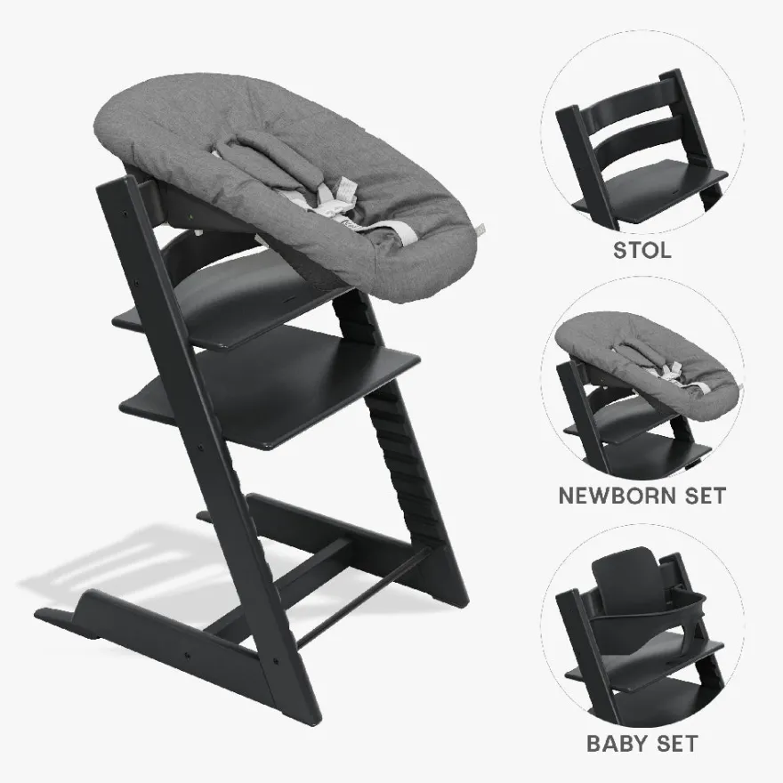 Stokke Tripp Trapp Bundle - Højstol, Babyset og Newborn - Sort