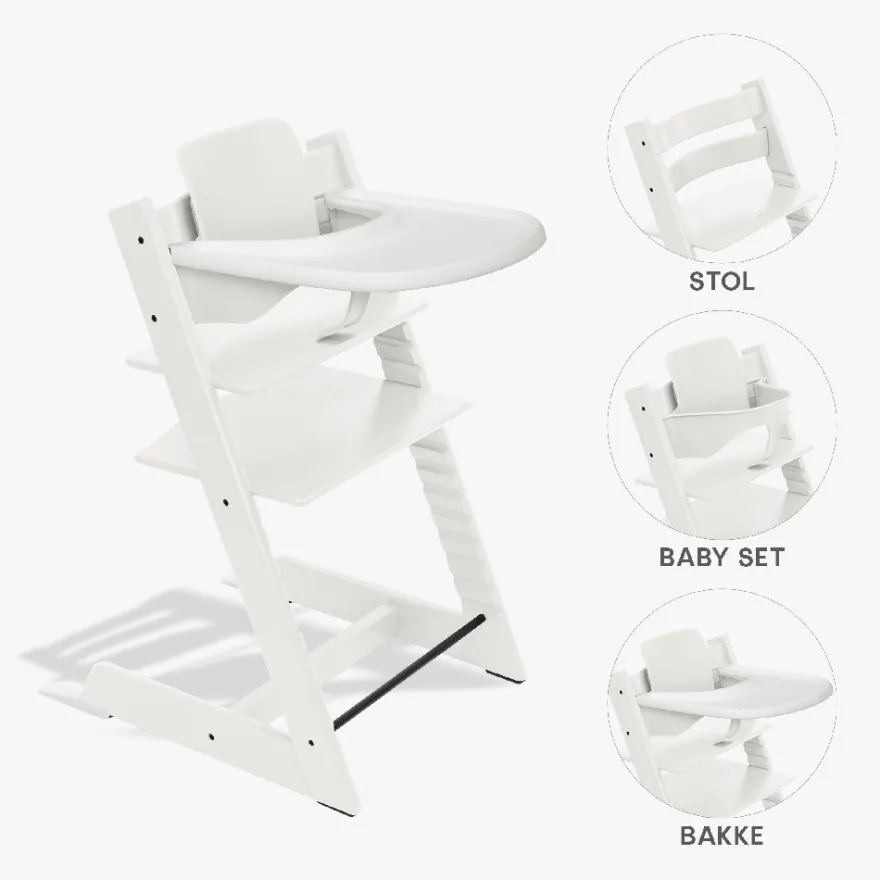 Stokke Tripp Trapp Bundle - Højstol, Babyset og Tray - Hvid